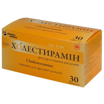 Світлина ПМС-Холестирамин регуляр зі смаком апельсина порошок для оральної суспензії 4 г пакет 9 г №30